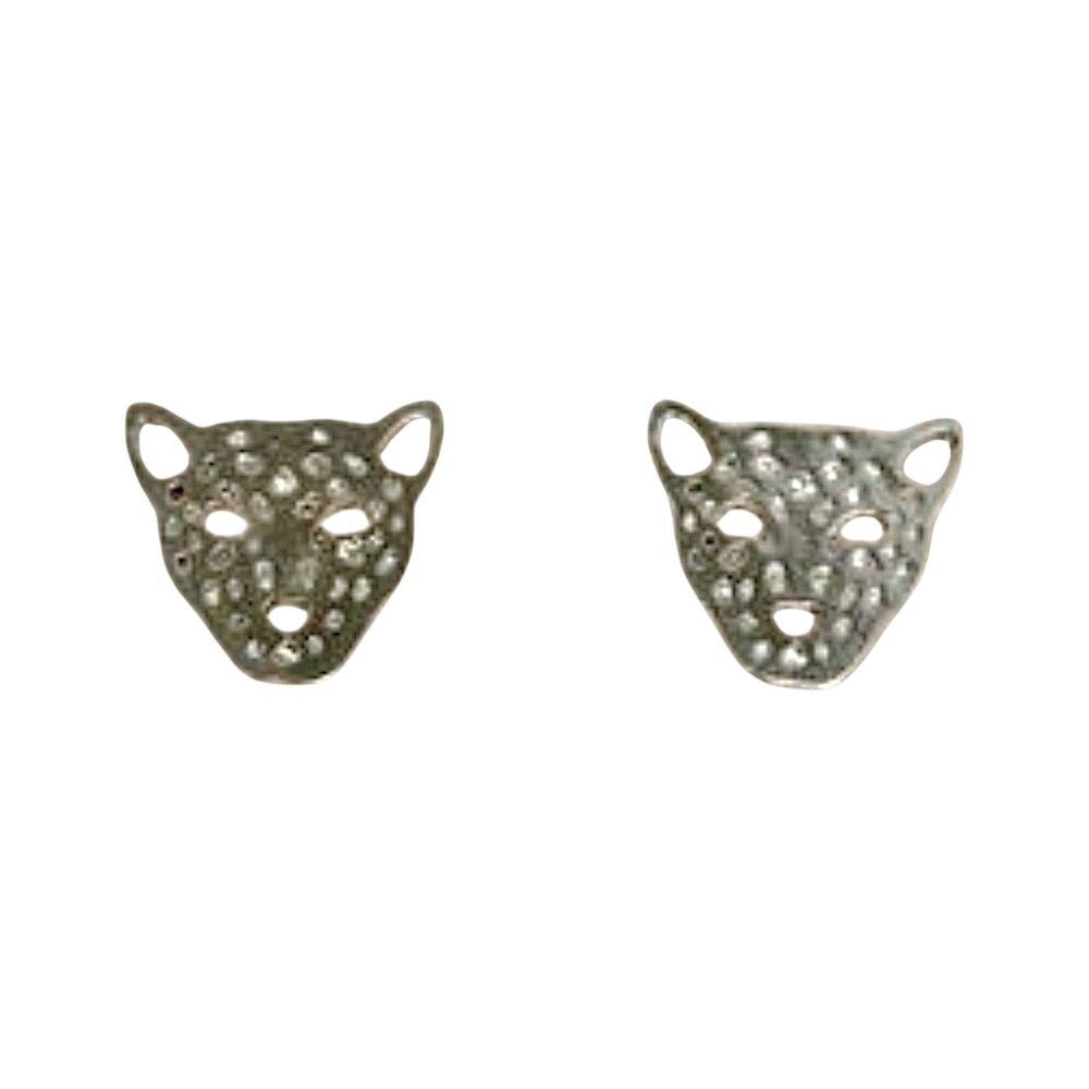 Tiny Brushed Silver Leopard Stud Earrings #114